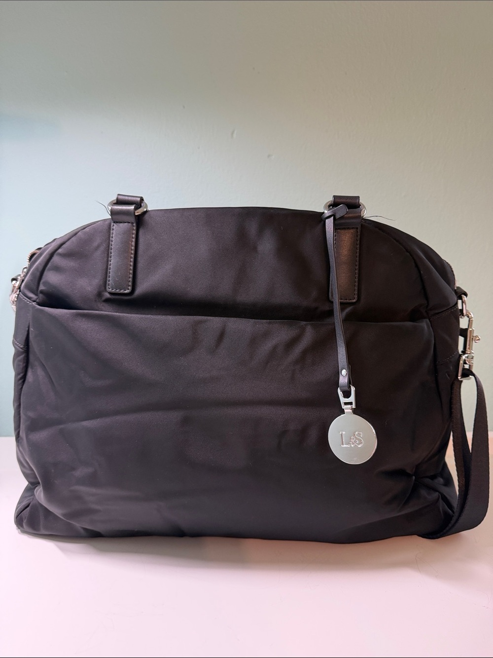 Lo & Sons OG Black Nylon Laptop Tote with Silver Medallion
